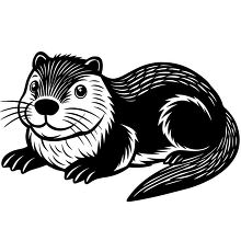 Black and white drawing of a cute beaver stylized strokes