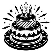 black and white illustration of a birthday cake