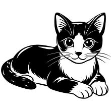 Black and white illustration of a cat lying down