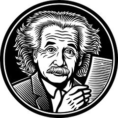 black and white illustration of Albert Einstein with a document