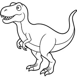 black and white outline illustration of a cartoon T Rex clipart