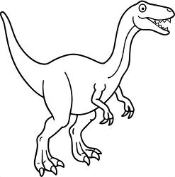 black and white outline illustration of a cartoon Velociraptor clipart