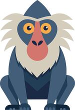 blue and white baboon with bright orange eyes