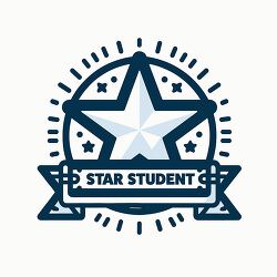 blue and white badge star student