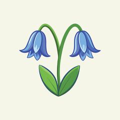 Illustration of a bluebell flower with two blossoms and green leaves