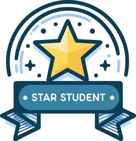 blue star student badge with text and yellow star