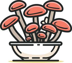 bowl of mushrooms cartoon style