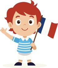 boy holds a  French flag in hand