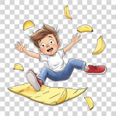 Boy Slipping on Banana Peels in a Playful Moment