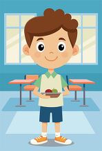 boy with a bowl of fruit in a school cafeteria