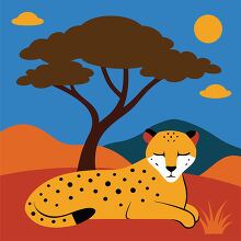 bright illustration features a cheetah lying down in the shade o