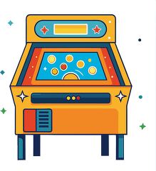 retro pinball machine illustration featuring bold and vibrant colors