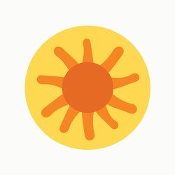 bright sun with a gradient orange and yellow core and curved ray