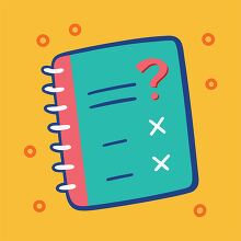 brightly colored notepad with question mark