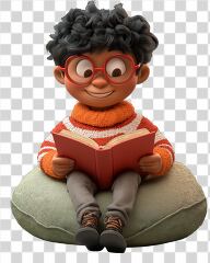 Cartoon Boy Reading a Book on a Soft Cushion