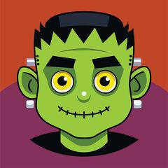 cartoon Frankenstein face with a bright green face