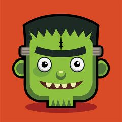 cartoon Frankenstein monster with a stitched forehead