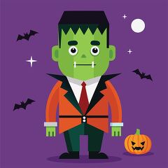 cartoon Frankensteins monster standing with a jack o lantern