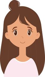 cartoon girl with brown hair in a top knot smiling