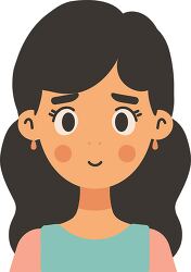 cartoon girl with dark hair and earrings smiling