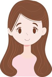 cartoon girl with long brown hair smiling