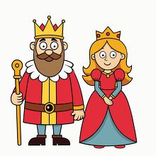 cartoon king and queen both wearing crowns