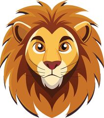 cartoon lion with golden mane and brown eyes looking calm