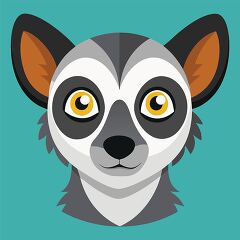 cartoon ring tailed lemur with facial markings bright yellow eye