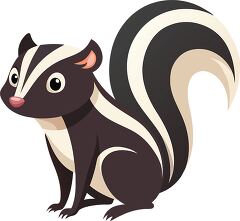 cartoon style black and white skunk with a fluffy tail