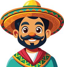 cartoon style portrait of a Mexican man in traditional attire