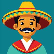 cartoon style portrait of a Mexican man in traditional clothing a