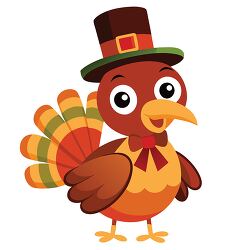 cartoon turkey wearing a Thanksgiving pilgrim hat clipart 