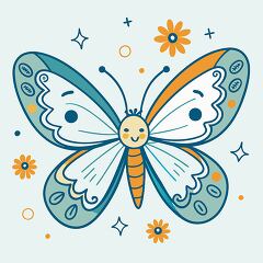 cheerful butterfly with patterned wings and decorative shapes