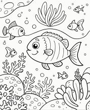 cheerful fish explores the underwater world coloring printable