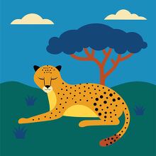 cheetah rests quietly under a tree in this colorful vector image