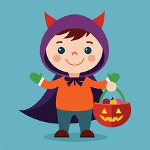 child in a purple cape and orange outfit