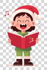 Child Joyfully Singing Christmas Songs With a Book