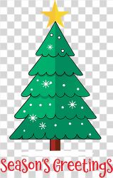 Christmas tree with a star on top decorated with text Seasons Gr