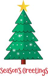 Christmas tree with a star on top decorated with text Seasons Gr