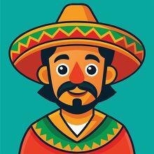 close up vector illustration of a smiling Mexican man wearing a 