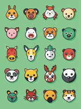 collection of 20 cute animal face icons