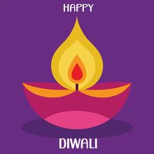 colorful Diwali lamp with a bold flame and Happy Diwali