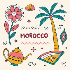 Colorful Morocco Illustration with Flower and Teapot