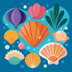 Colorful seashells with playful patterns and shapes