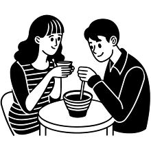 couple eating lunch sitting table black silhouette