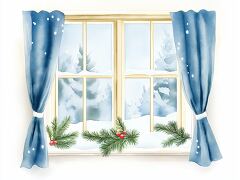 Cozy Winter View From a Frosted Window With Decor