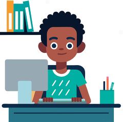 Creative Young Boy Focused on Computer Work in His Room