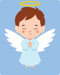 cute angel with white wings and halo over his head clip art