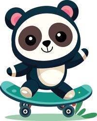 cute artoon panda riding a skateboard with a happy expression