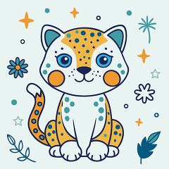 cute baby cheetah with decorative elements kawaii style